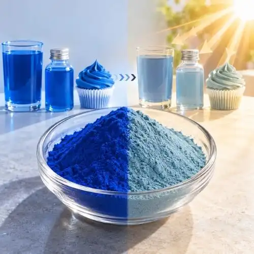 How does UV light affect the color fade of blue spirulina E18